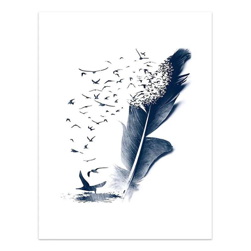 

Акварельный синий ботанический постер с листьями, минималистичный скандинавский цветок, растение, холст, картина, настенные художественные фотографии для декора гостиной 21cm×30cm NoFrame