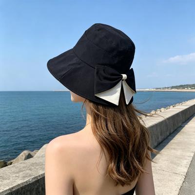 Women Summer Sun Hat Back Bowknot Fisherman Hat Wide Brim UV Protection Hat Wide Brim Bucket Hat for Outdoor Travel