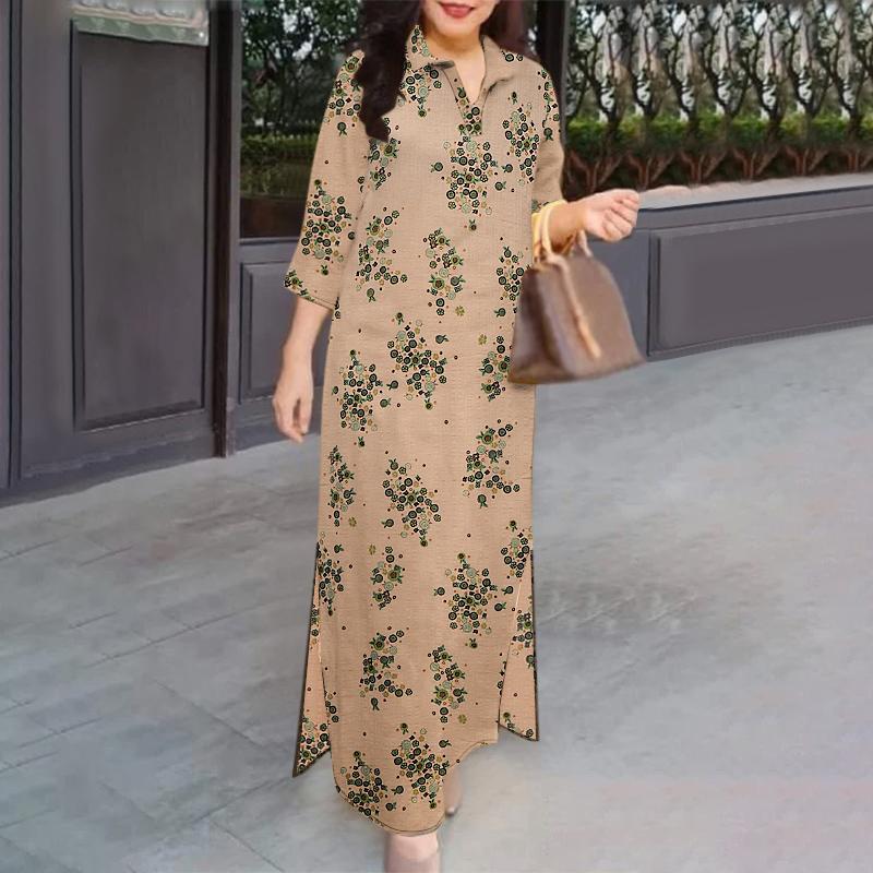 

ZANZEA Жіноча повсякденна сукня з відкладним коміром, вільна, з рукавом 3/4, з квітковим принтом XL абрикосовий