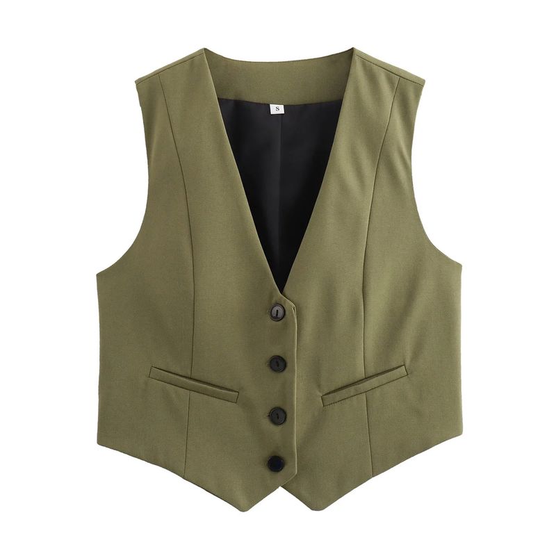 Spring and Summer New Women's Clothing Minimalist Style V Neck Sleeveless Decorated Row Button Short Candy Color Vest Jacket 2347888