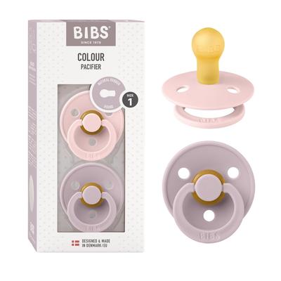 BIBS Colour Natural Rubber Pacifier 2-Pack Size 1 (0-6 Months) BPA-Free Arch Shape Blossom/Dusky Lilac 110416