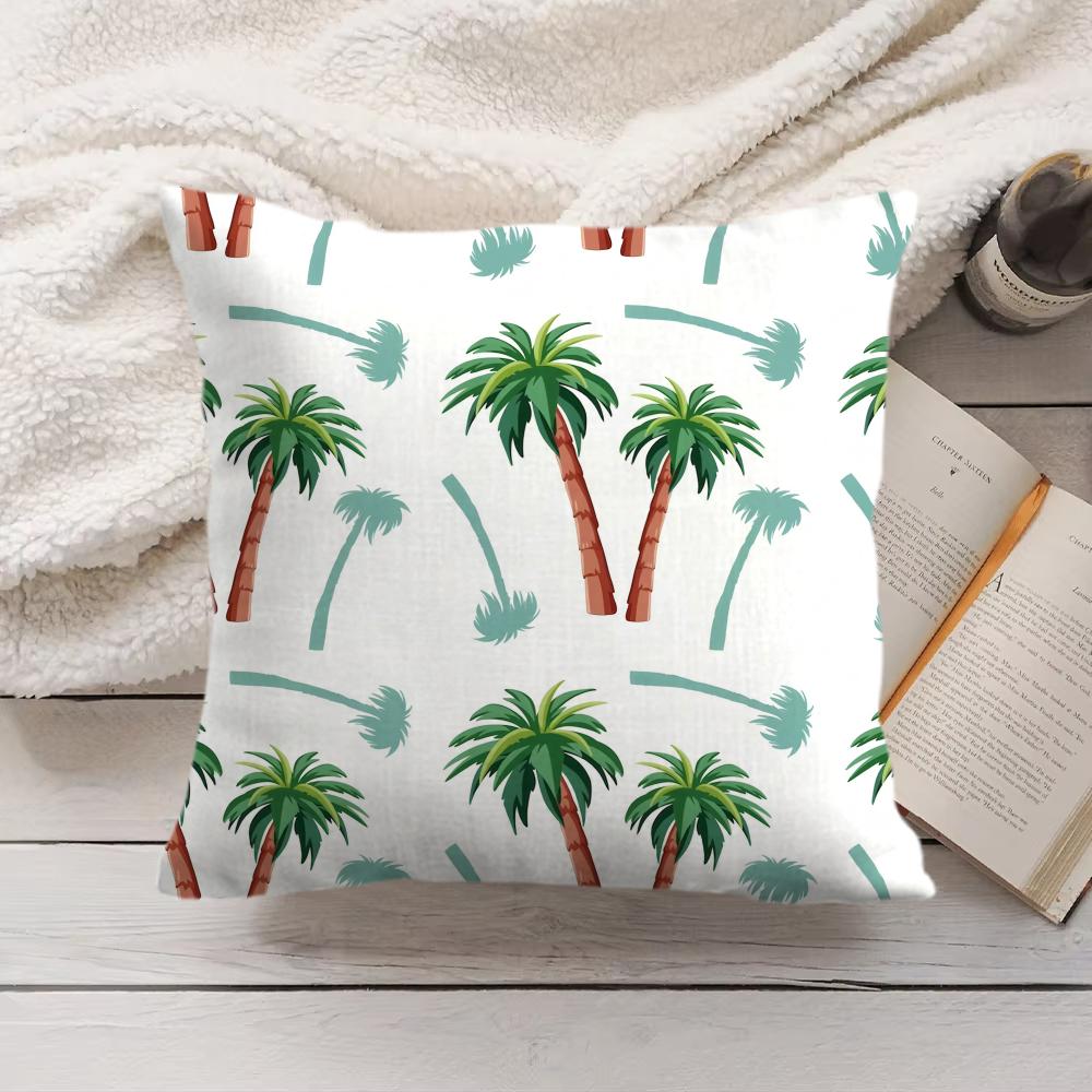 Palm Tree Pattern Cushion Cover Soft Short Plush Pillow Cover Smooth Cozy Texture Aesthetic Cushion Case Home Decor