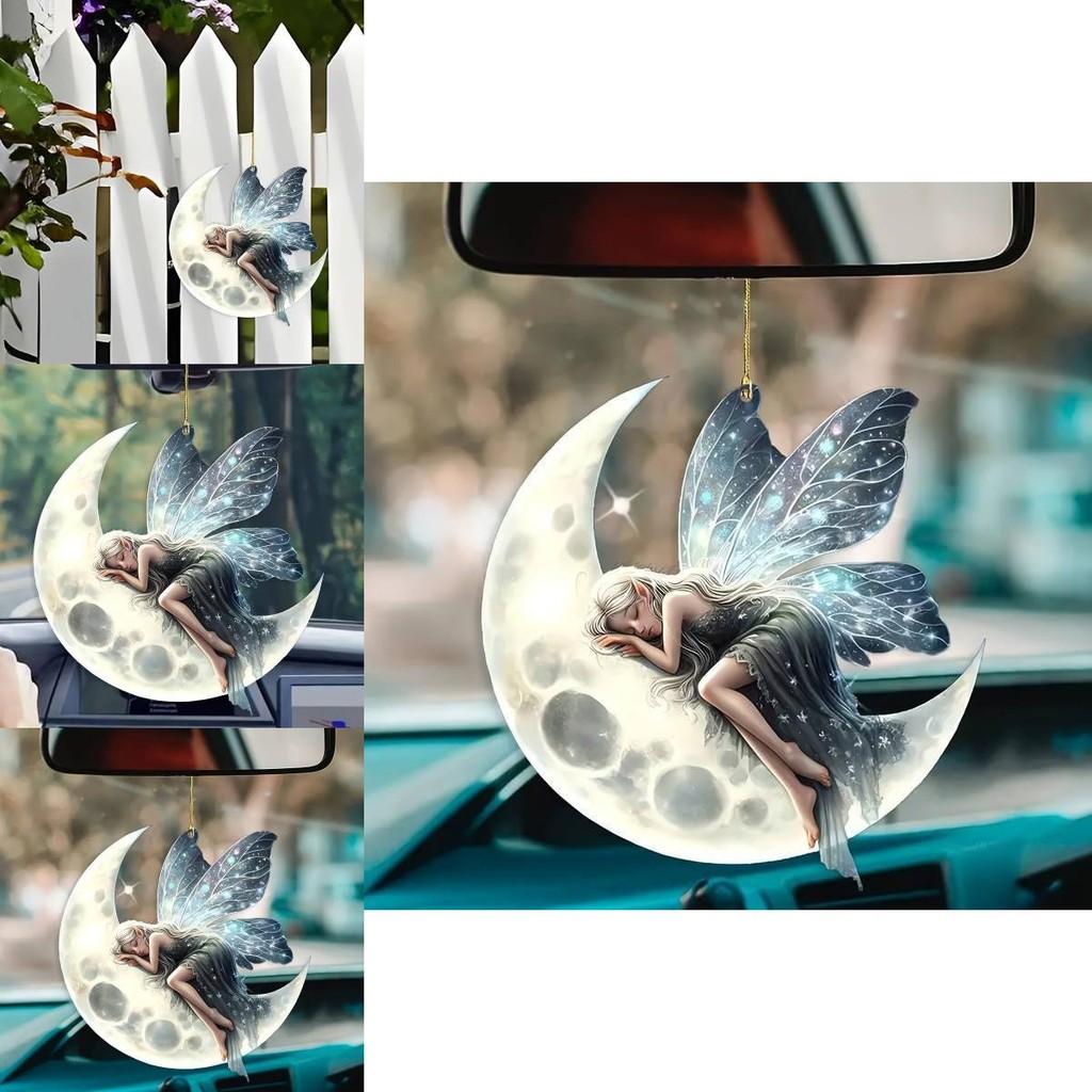 Acrylic Christmas Tree Flat Moon Elf Car Pendant With Clean Design For Celebratory Vehicle Decor