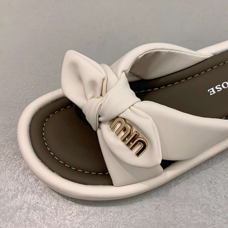 Bow popular slippers women's summer wear 2025 new soft-soled non-slip pregnant women sandals go out one-word shoes women