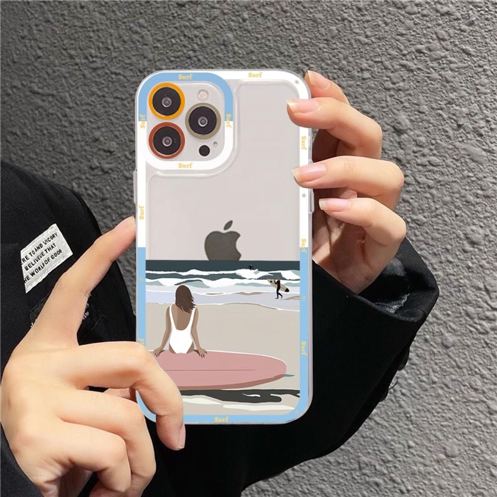 Beach surf girl Phone Case For iPhone 15 11 12 13 14 Mini Pro Max XR X XS TPU Clear Case