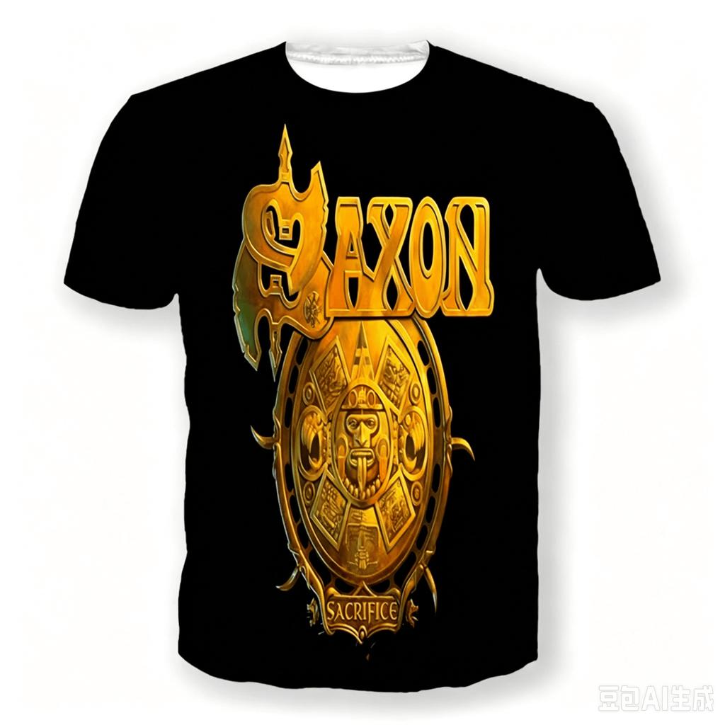 Saxon 3D Print Sport Quick-dry Breathable Men T-shirt Hip-hop Heavy Metal Punk Rock Band Street Casual Fashion Short-sleeve Top