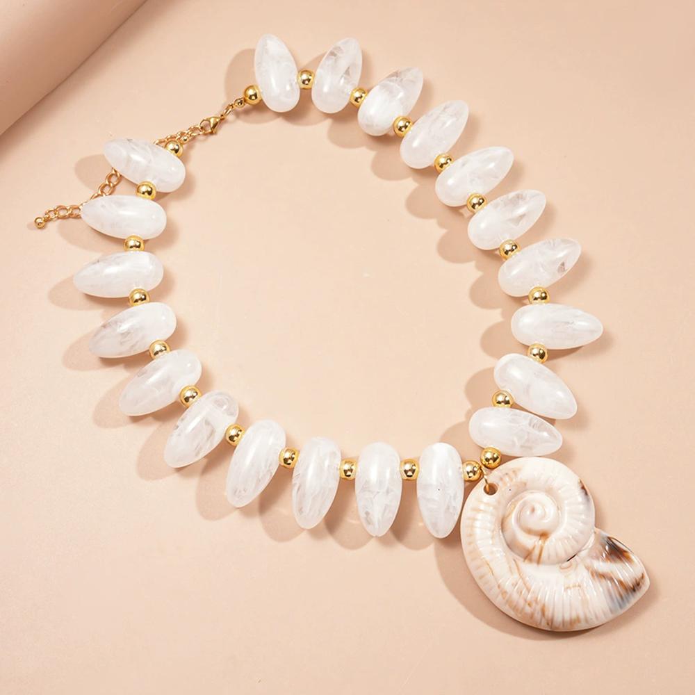 Acrylic Beaded Water Drop Conch Pendant Necklace Vacation Style Unique Personality High-End Exaggerated Necklace For Women