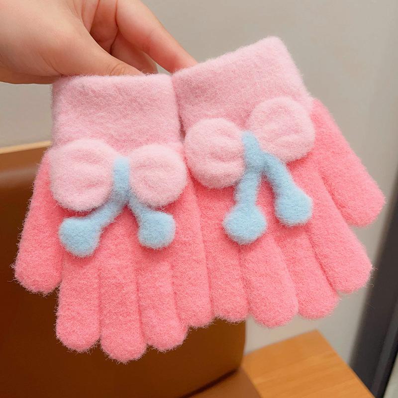 

New Cute Cherry Kids Knitted Gloves Plush Winter Warm Children Full Fingers Gloves Outdoor Sports Thickened Windproof Gloves A1