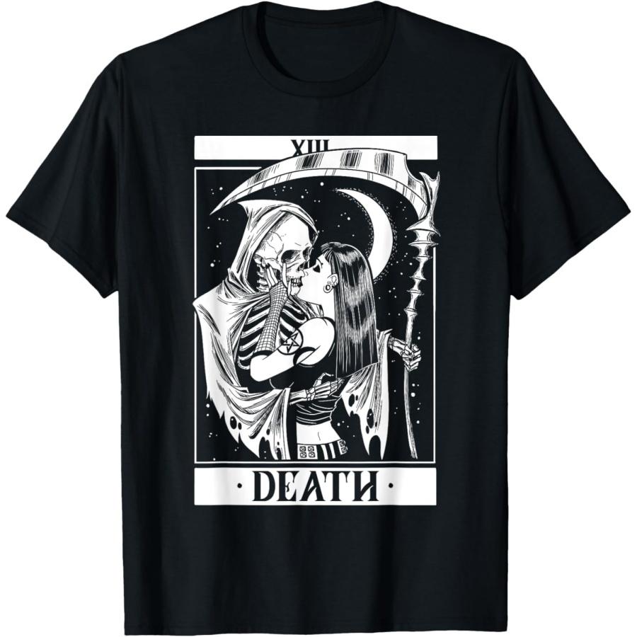 AANGED Чернокнижный Винтаж Смерть Жнец Поцелуй Карта Таро Футболка XXXXXL чёрный
