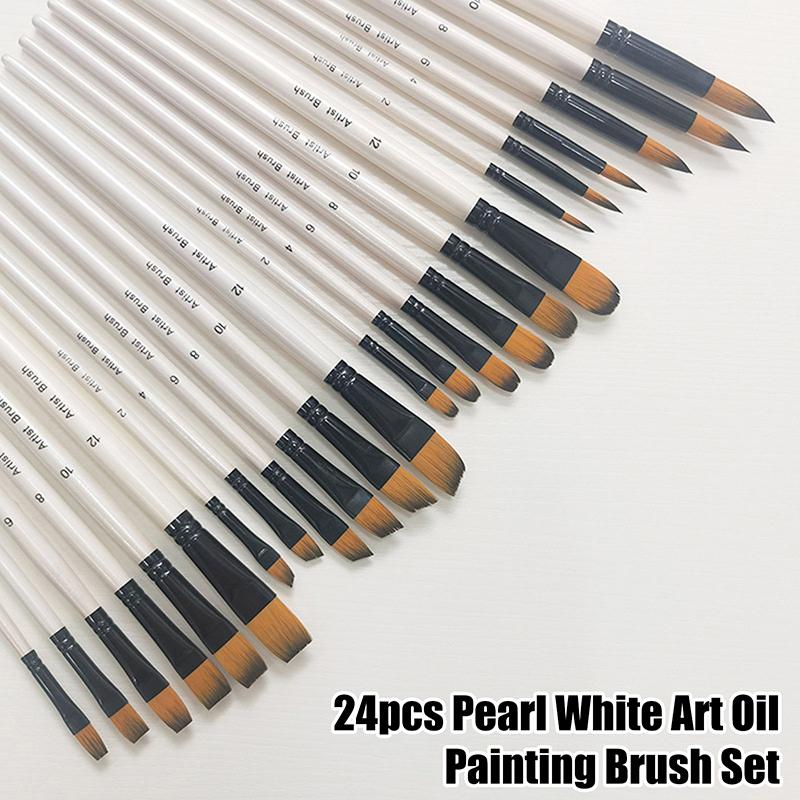 24Pcs Acrylic Paint Brushes, Professional Synthetic Bristles Paint Brush Set Flat, Filbert, Round, Angle Paint Brushes A