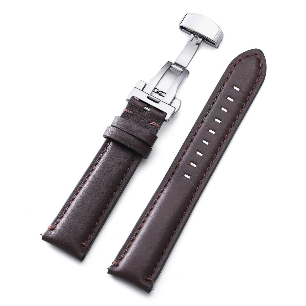 Genuine Cowhide Watch Band Butterfly Buckle Vintage Straps 20mm 22mm 24mm Men Women Soft Leather Wrist Bracelet Belt Accessory