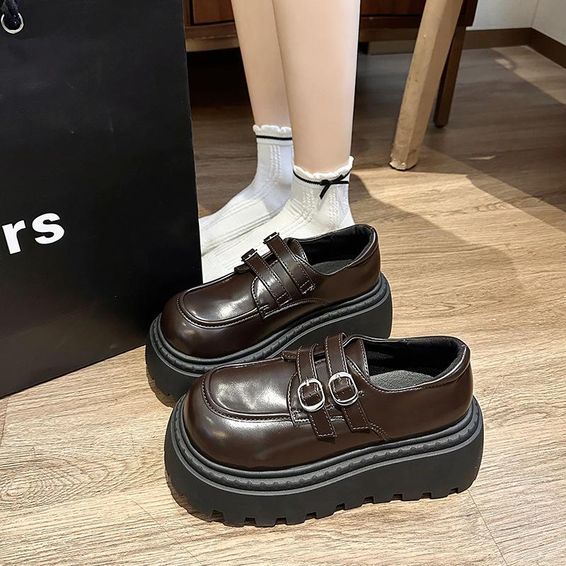 French retro round head platform small leather shoes women's 2025 new spring versatile skirt heightening loafers single shoes