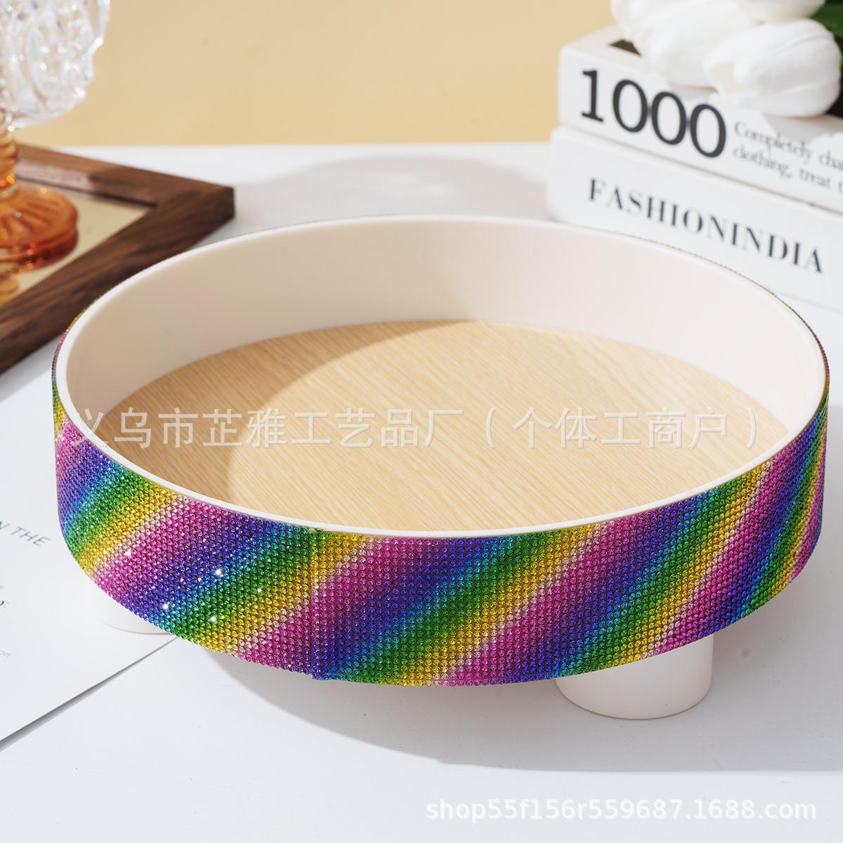 

New light luxury diamond-encrusted round tray skin care product storage box, diamond-encrusted desktop storage tray різнокольоровий
