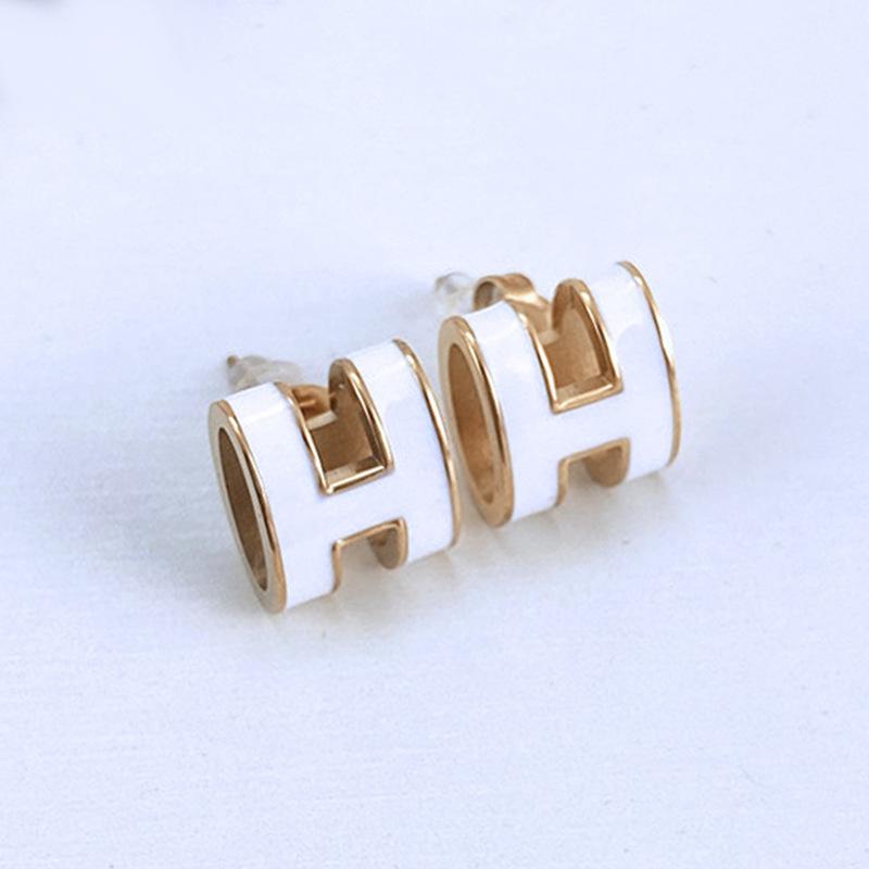 H Letter 3D Colorful Epoxy Enamel Stud Earrings - Small Titanium Steel Commuter Jewelry