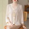 Women's Summer V-neck Floral Puff Sleeve Blouse
