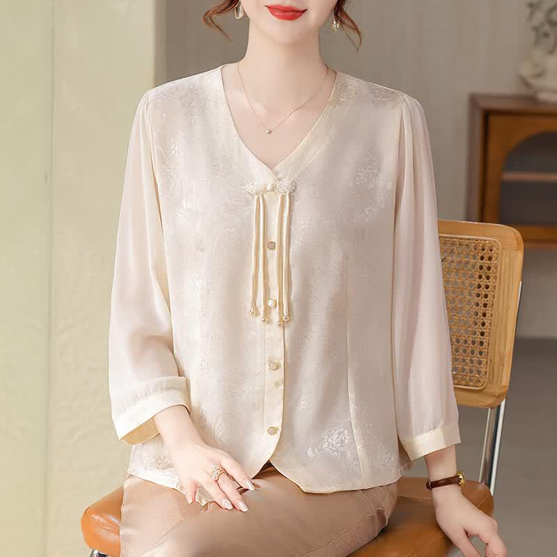 Women's Summer V-neck Floral Puff Sleeve Blouse