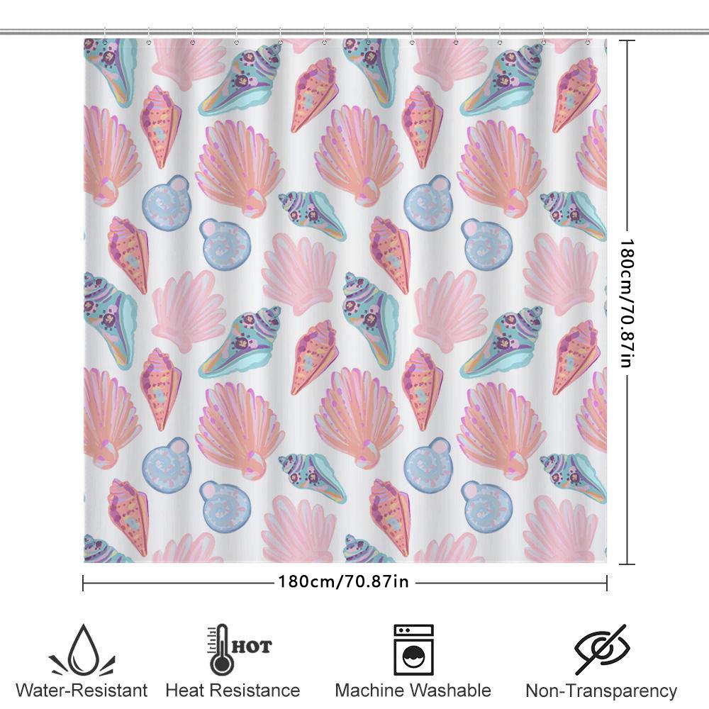 Pastel Shell Pattern Shower Curtain Bathroom Decor Pink Blue Purple Colorful Seashells Waterproof Fabric For Bathtub Shower Room