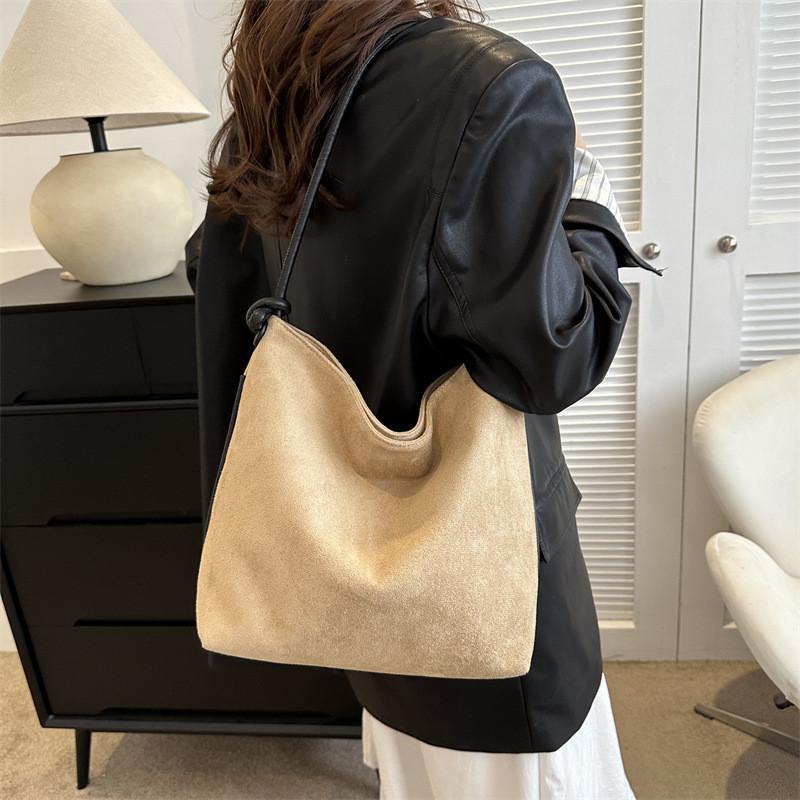 Stylish Retro Suede Bucket Bag For Women In Black Khaki And White Perfect For Casual Street Fashion