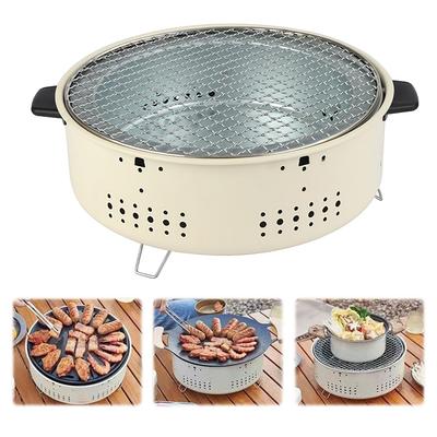 Round Barbecue Stove with Steel Grill Rack Portable Removable Grilling Net Charcoal Oven for Home Outdoor Camping