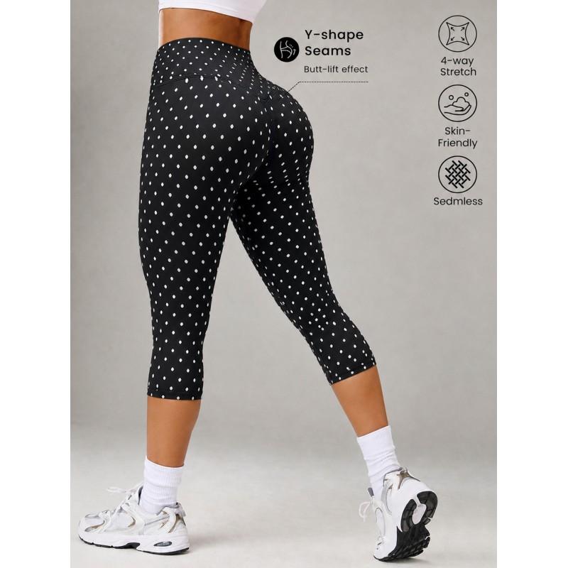 Hohe Taille Polka Dot Yoga Leggings 7/8 Länge Enganliegend Damen Herbst Winter Workout