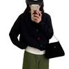 Herbst und Winter Alterungsfarbe Schnalle Pullover Damen Locker Sanfter Wind Rundhals Kurz Gestrickte Strickjacke Jacke