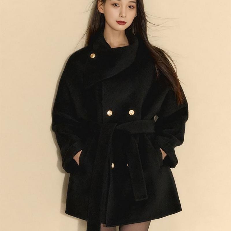 Fashionable Cinched-waist Overcoat, Elegant Woolen Coat for Women Winter