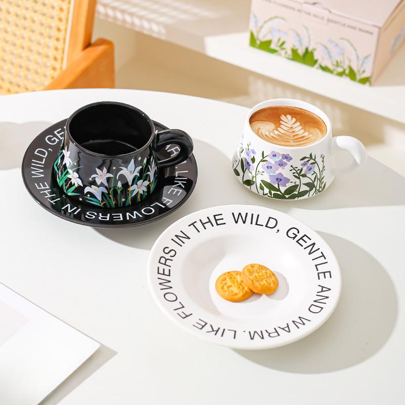 Pastoral Style Ceramic Coffee Cup Saucer Set Afternoon Tea Cup Dessert Combination High End Fresh Literary Romantic