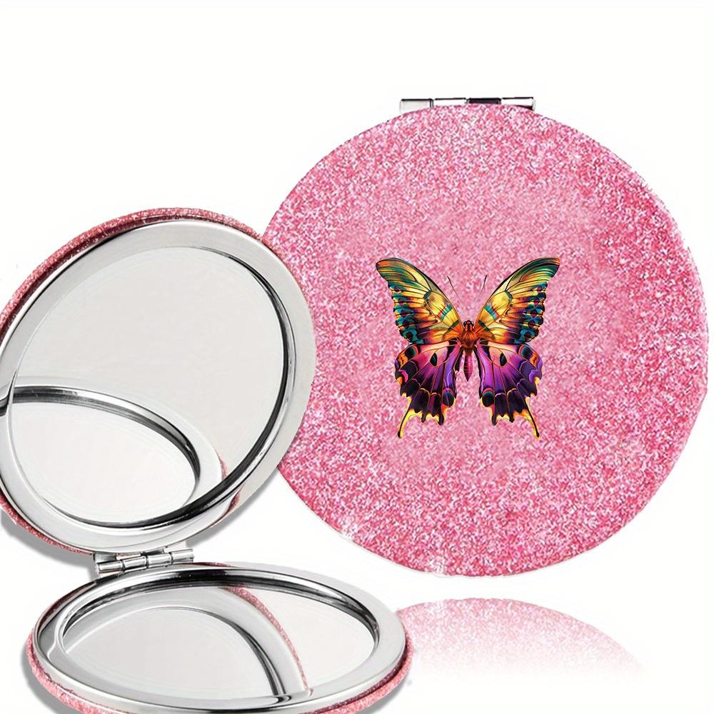 Double Sided Pocket Makeup Mirror Women Facial Beauty Makeup Care Look Glass Portable Beauty Tool Butterfly Pattern Ideal Gift
