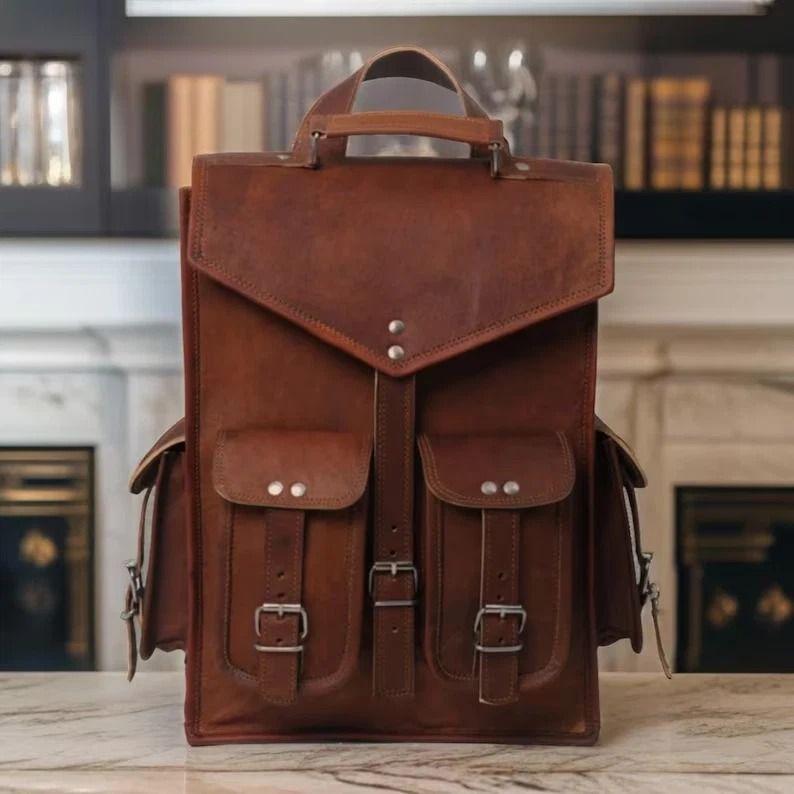 

Кожаный Рюкзак Винтажный Натуральная Сумка Мужской Рюкзак Ноутбук Коричневый Путешествия Новый Настоящий 16 x 12 x 5 in