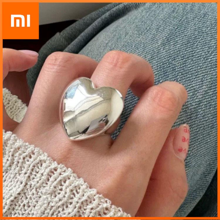 Xiaomi 925 Sterling Silver Rings For Women Geometric Fine Jewelry Finger Adjustable Simple Big Heart Ring For Party Birthday Gift