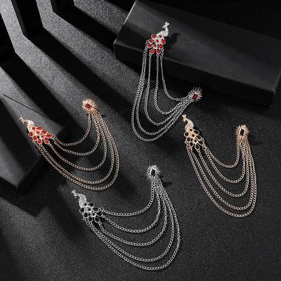 Alloy Peacock Rhinestone Tassel Ceremony Banquet Corsage Fashion Jewelry Clothing Accessory Vintage Brooch Men Women Brooch