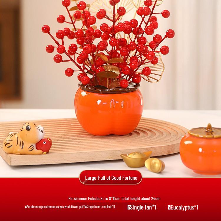 Housewarming Persimmon Ornament Set: Good Fortune Figurines for New Home Gifts and Moving-in Celebrations