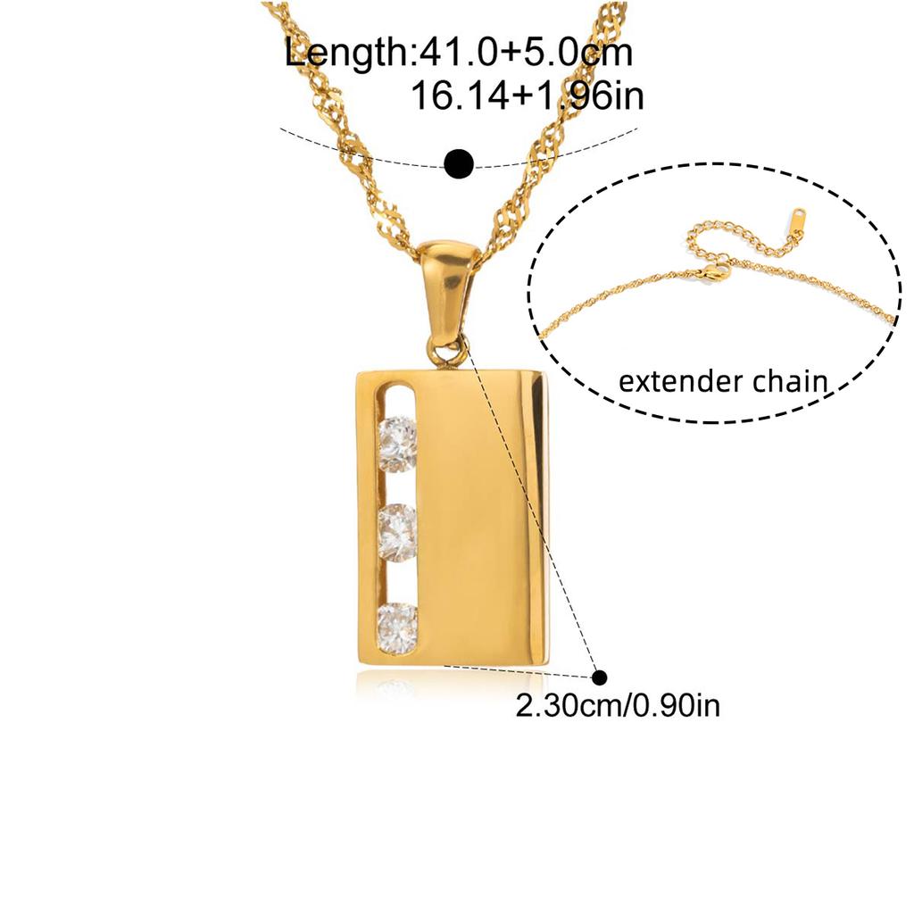  Korean Style Shiny Cubic Zirconia Square Pendant Necklace Women 18k Golden Plated Stainless Steel Fashion Jewelry