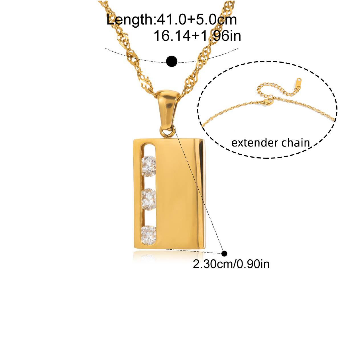 Korean Style Shiny Cubic Zirconia Square Pendant Necklace Women 18k Golden Plated Stainless Steel Fashion Jewelry