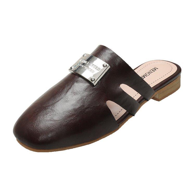 

[Ушилай] Французская сумка голова шлепанцы на плоской подошве женские 2025 весна новая мода мягкая подошва уличная одежда один педаль 39 коричневый