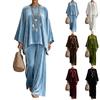 Women's Velvet Two Piece Set - Long Sleeve Round Neck Blouse with Wide Leg Pants, Casual Loose Fit Outfit