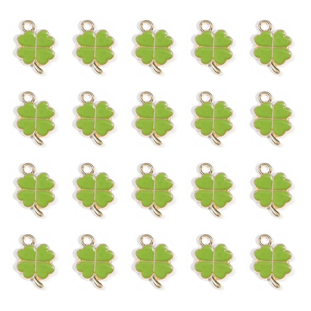 20pcs Four-Leaf Jewelry Making Charms, Assorted Green Charm Pendant Plated Enamel Charm Pendant For Earring Necklace Bracelet