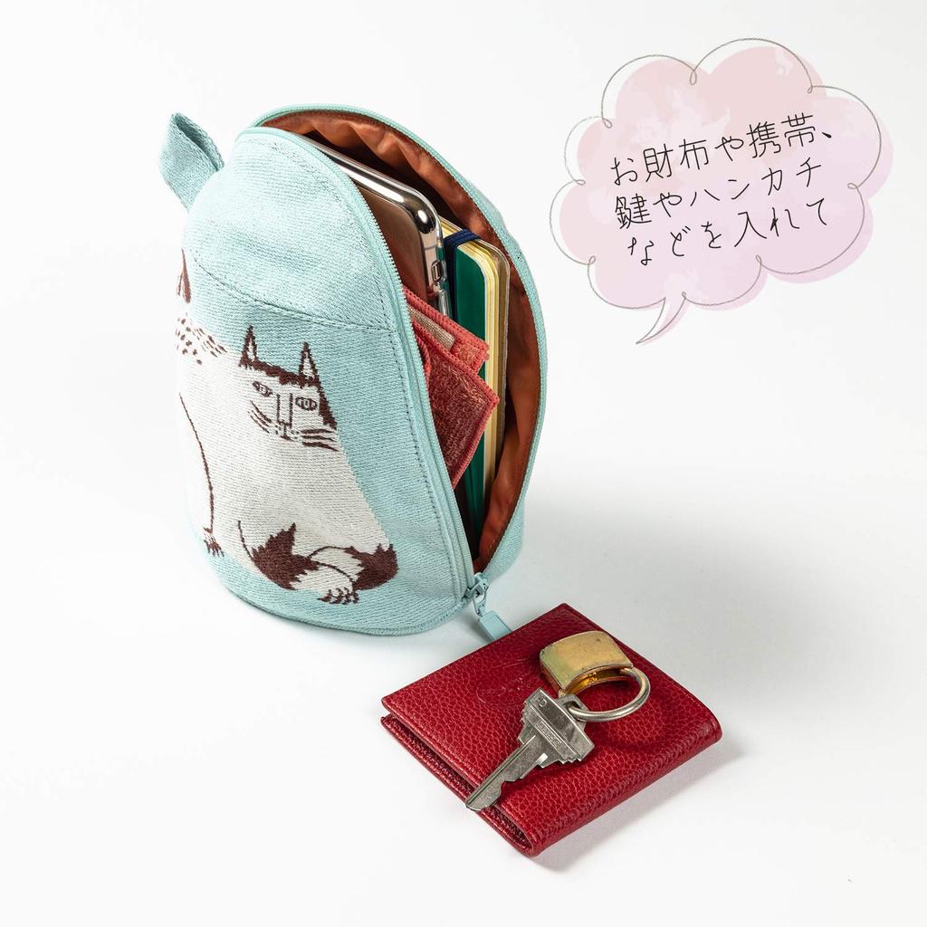Kusunokibashi Monori MiW Gusseted Cats in a Big Tree in the Light Blue [moritaMiW] Pouch, Park, [A-68090-90-LB]