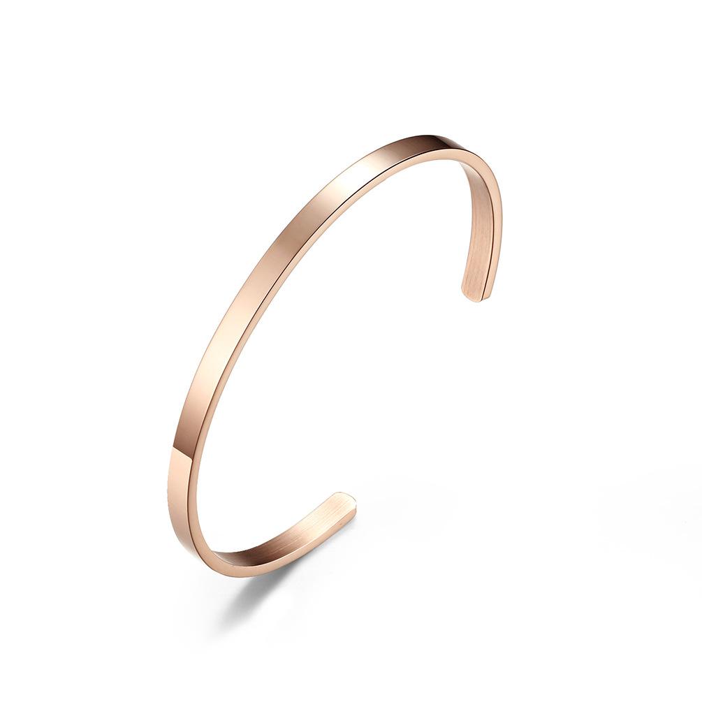 Unisex Simple Smooth Surface 4MM 6MM 8MM Titanium Steel Open Bracelet Laser Engraving Bracelet