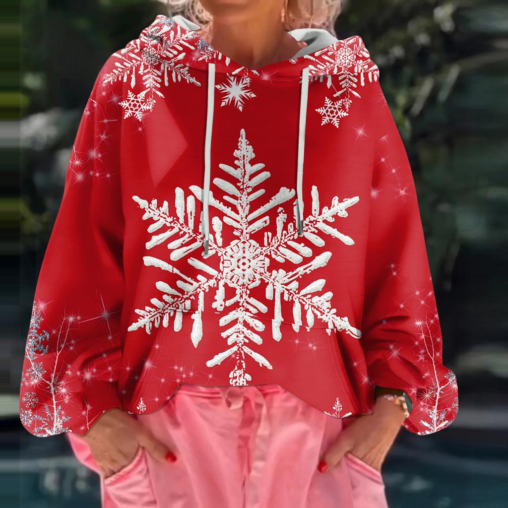 Women's Christmas Printed Loose Casual Long Sleeved Hooded Sweatshirt