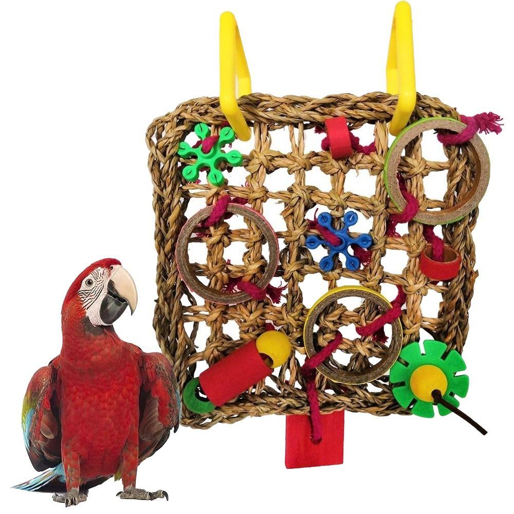 New Natural Rattan Parrot Bite Toy Hanging Interactive Bird Teething Toy Colorful Durable Parrot Climbing Net Pet Supplies