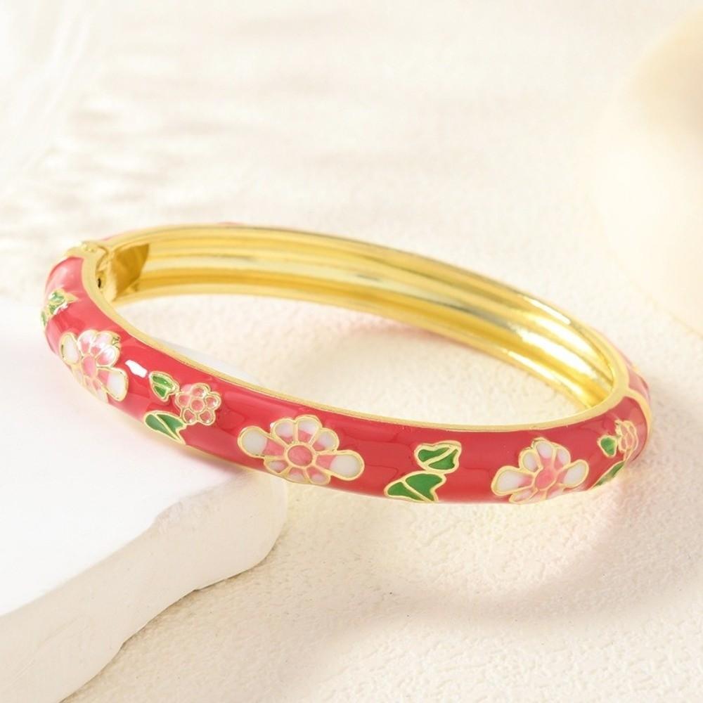 Elegant Enamel Bracelet Colorful Ethnic Floral Motifs Cloisonne Bangle Alloy Vintage Dropped Glaze Bracelet Inspired Accessory