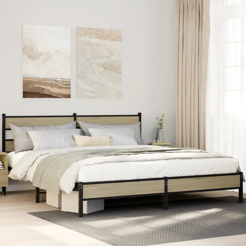 Metal Bed Frame Without Mattress Sonoma Oak Finish 183 X 213 Cm