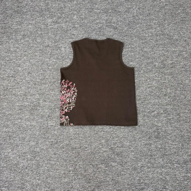 Unisex Oversized Cotton Tank Top With Heavy-Duty Cherry Blossom Embroidery Streetwear Casual