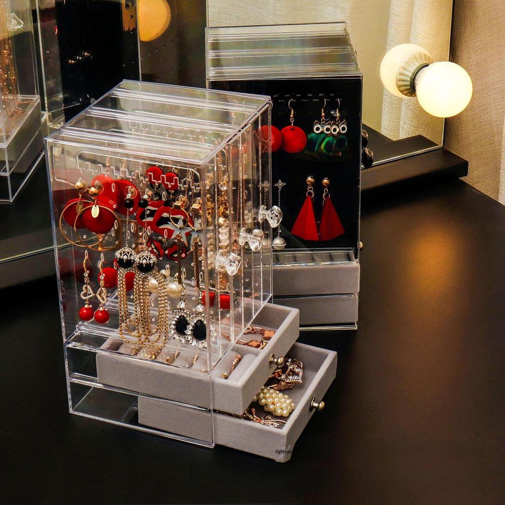 Dustproof Transparent Jewelry Display Stand - Desktop Earring and Necklace Storage Box