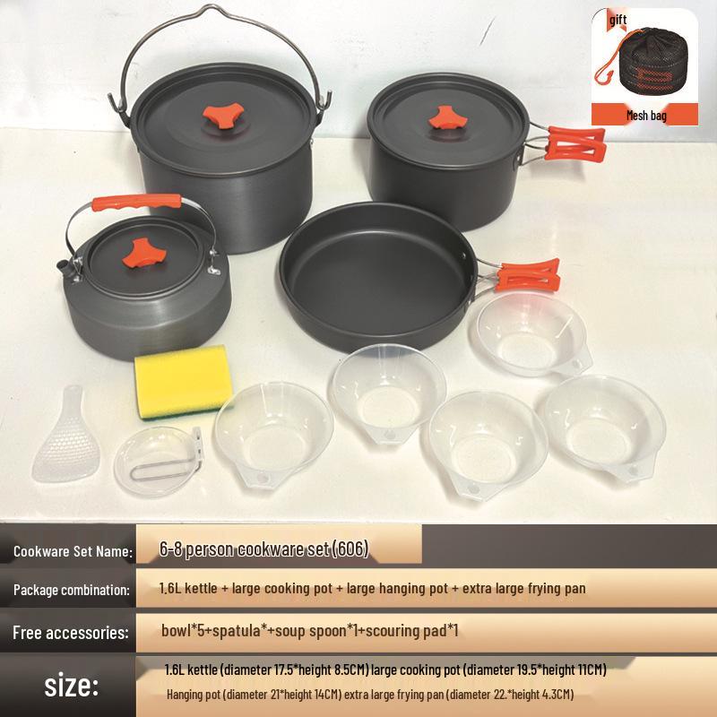 Portable Outdoor Camping Cookware Set: Folding Aluminum Alloy Pots & Kettle