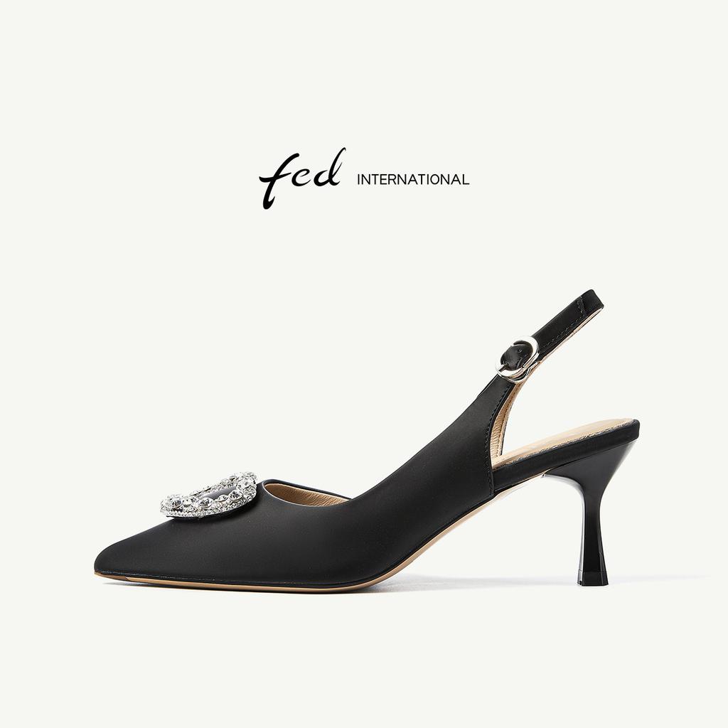 [Top layer silk cowhide] Spring and summer women's shoes with pointed toe, thin high-heeled heel, empty sole, back strap, half sandals for women