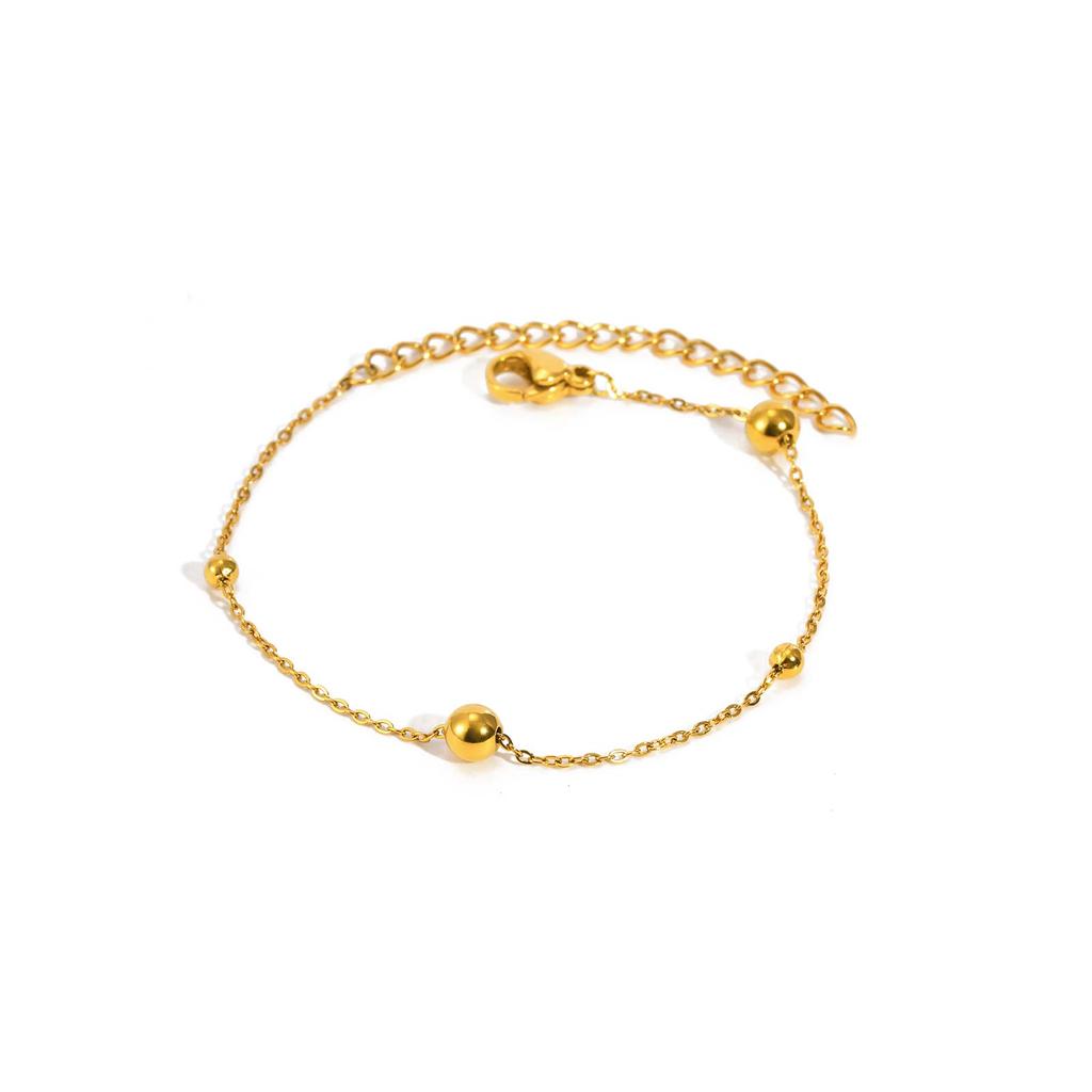 Minimalist Stainless Steel Ball Beads Bracelet, Waterproof 18K Gold Plated Cross Chain Bracelet for Women Trendy Jewelry