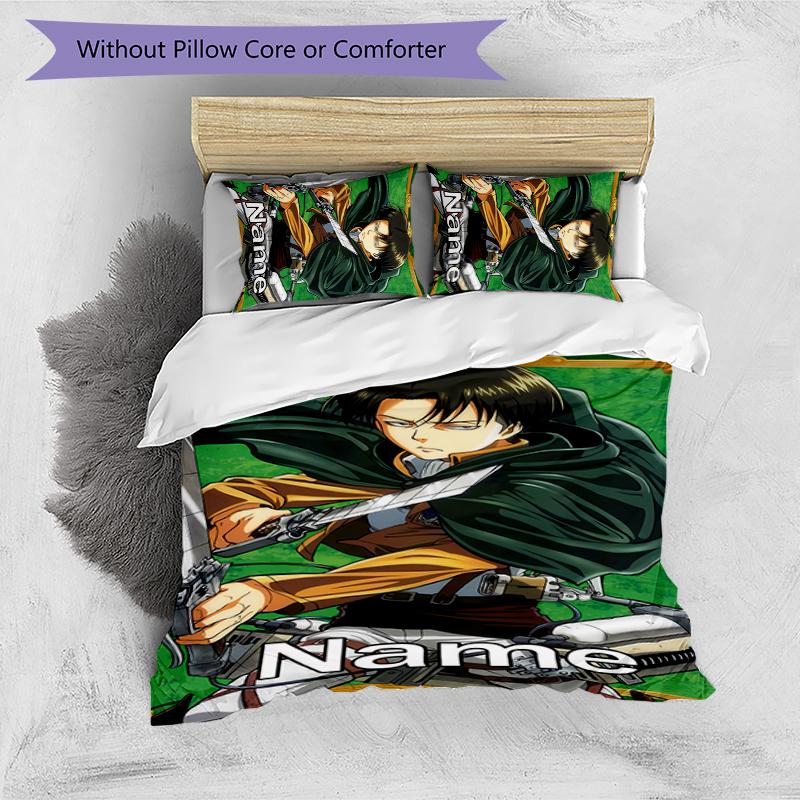 3pcs Custom Name Attack on Titan Bedding Set Duvet Cover Closure Includes 1 Duvet Cover & 2 Pillowcases for All Seasons Bedroom Decor