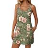 Women's Fashion Casual Floral Print Dress Double Sling Pocket Dress